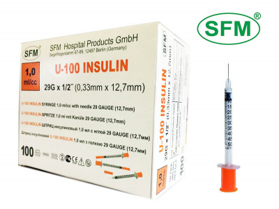 Шприц СФМ инсулин 3х комп 1мл №100  (10Х10)(U100 29G 0,33х12,7) 
